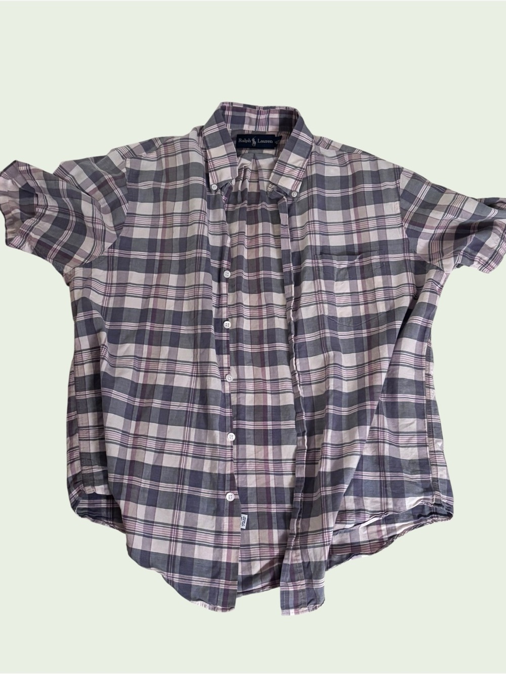 Ralph Lauren Men's Pink and Gray Plaid Short-Sleeve Button-Down Shirt